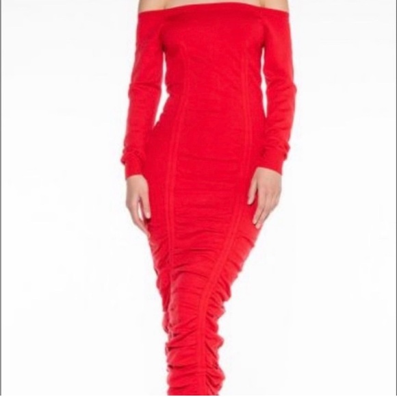 AKIRA Dresses & Skirts - Akira Red Ruched sweater Long Sleeve Dress